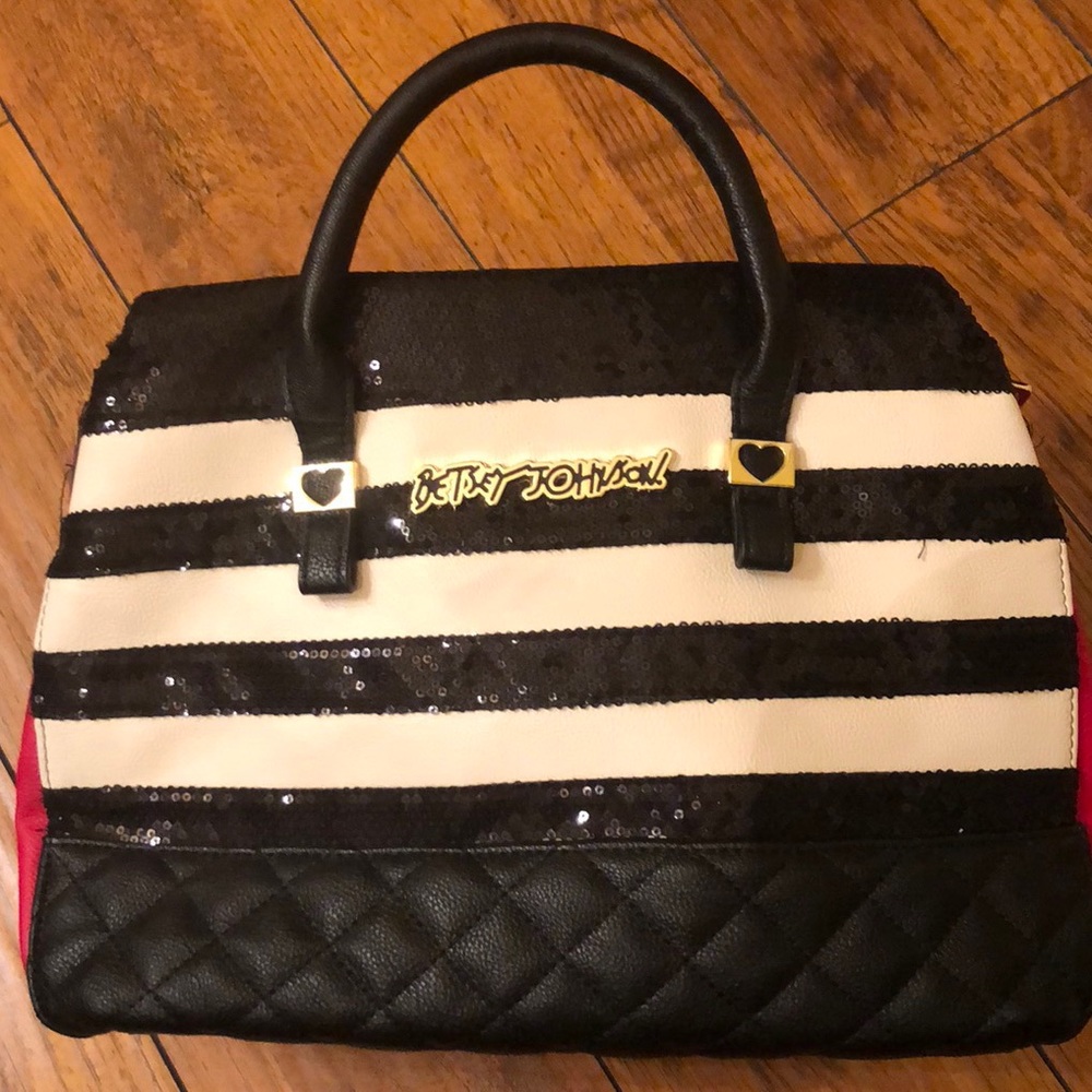 Betsey Johnson 3 Compartment Sequin Satchel Purse